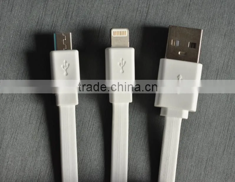 For Iphone 5/5s 6 Plus Samsung S5 S6 Flat Noodle 2 in 1 Data Sync Charging USB Cable