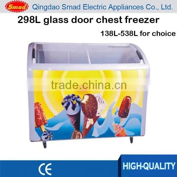 sliding curved top glass door chest freezer