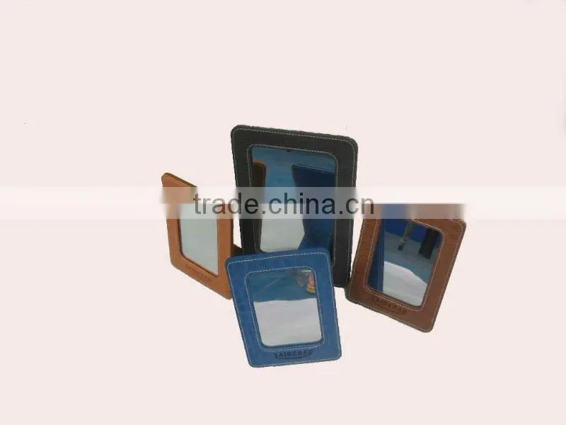 Pu leather cosmetic mirror with support