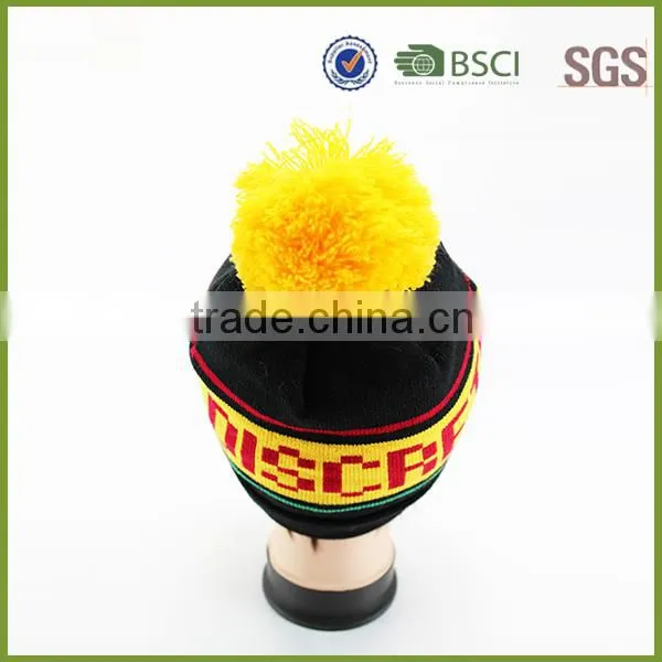 Patch Label Wholesale Winter Custom Beanie Hats With Top Ball
