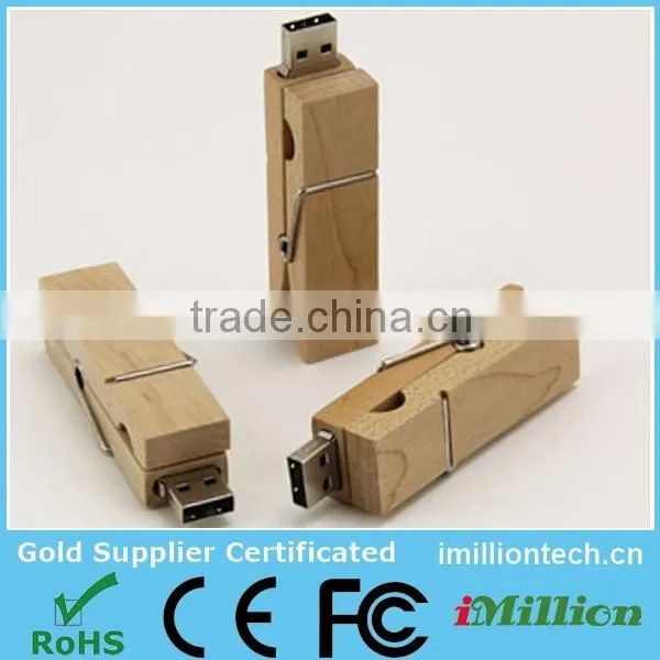 china novelty wooden paper clip usb stick with free logo