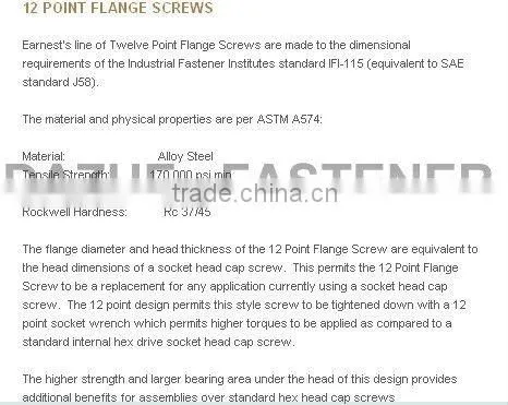 stainless steel 12 point flange screw