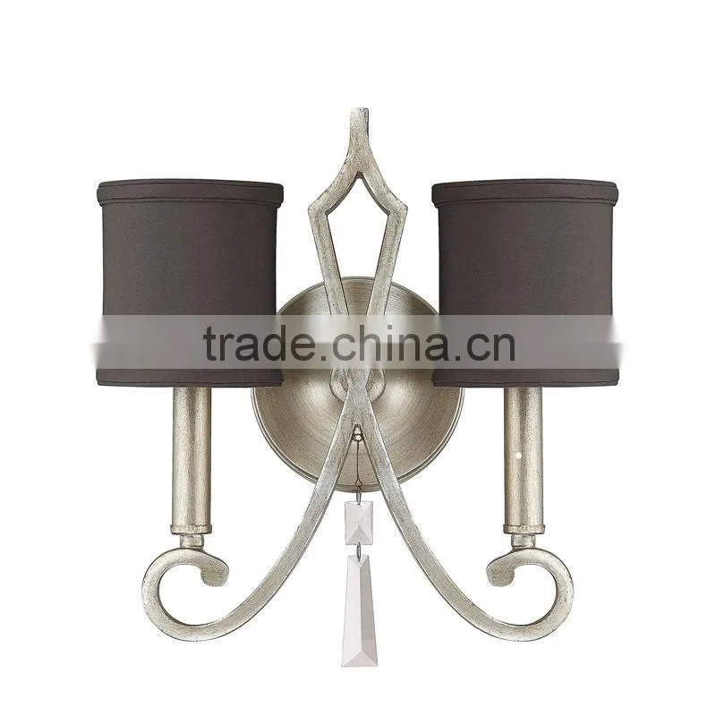 2015 two light Decoration Wall Sconce In Silver With Fabric shade