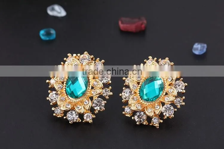 High quality big green stone korea wedding necklace and earring sets gold jewellery
