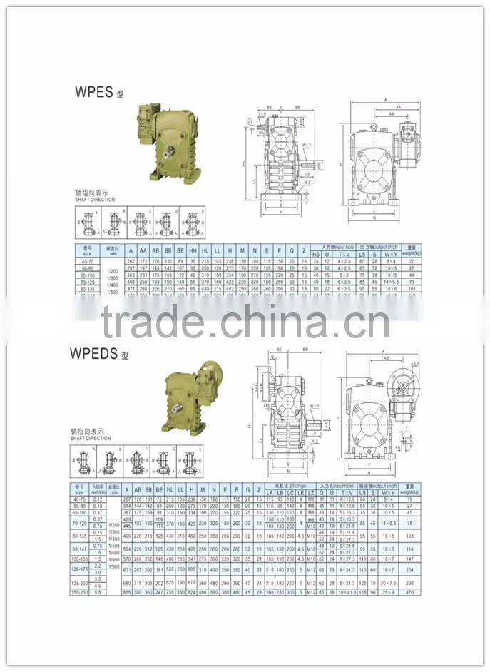 WPW80 marine reducer gearbox worm gear box atv reverse gear box