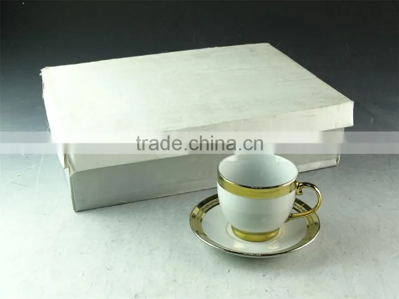 white porcelain coffee cup and saucer with gold line,cheap coffee cup in stock