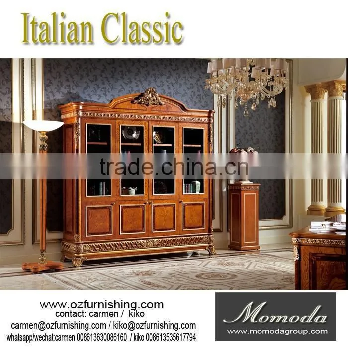 YB29 Italian Stylish Framed Glass Showcase, Antique Italian Camellia Tall Cabinet for Living Room