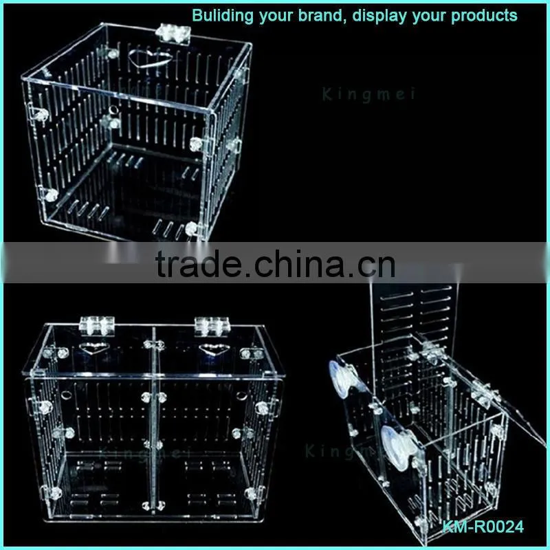 Popular plexiglass pet cage with hinge lid and division