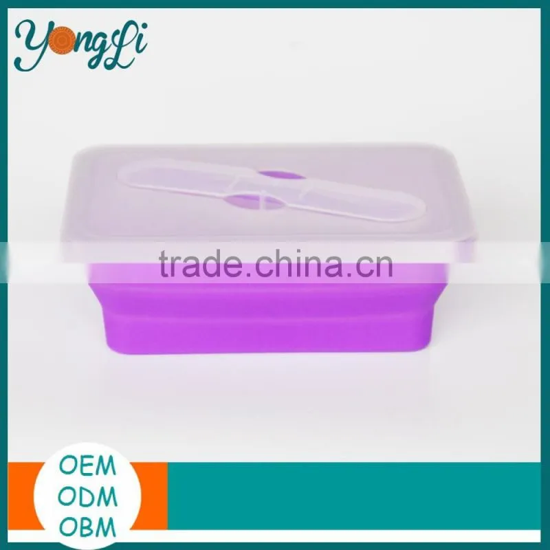 Wholesale Silicone Folding Container with Dividers Children BPA Free 3 Compartment Collapsible Lunch Box