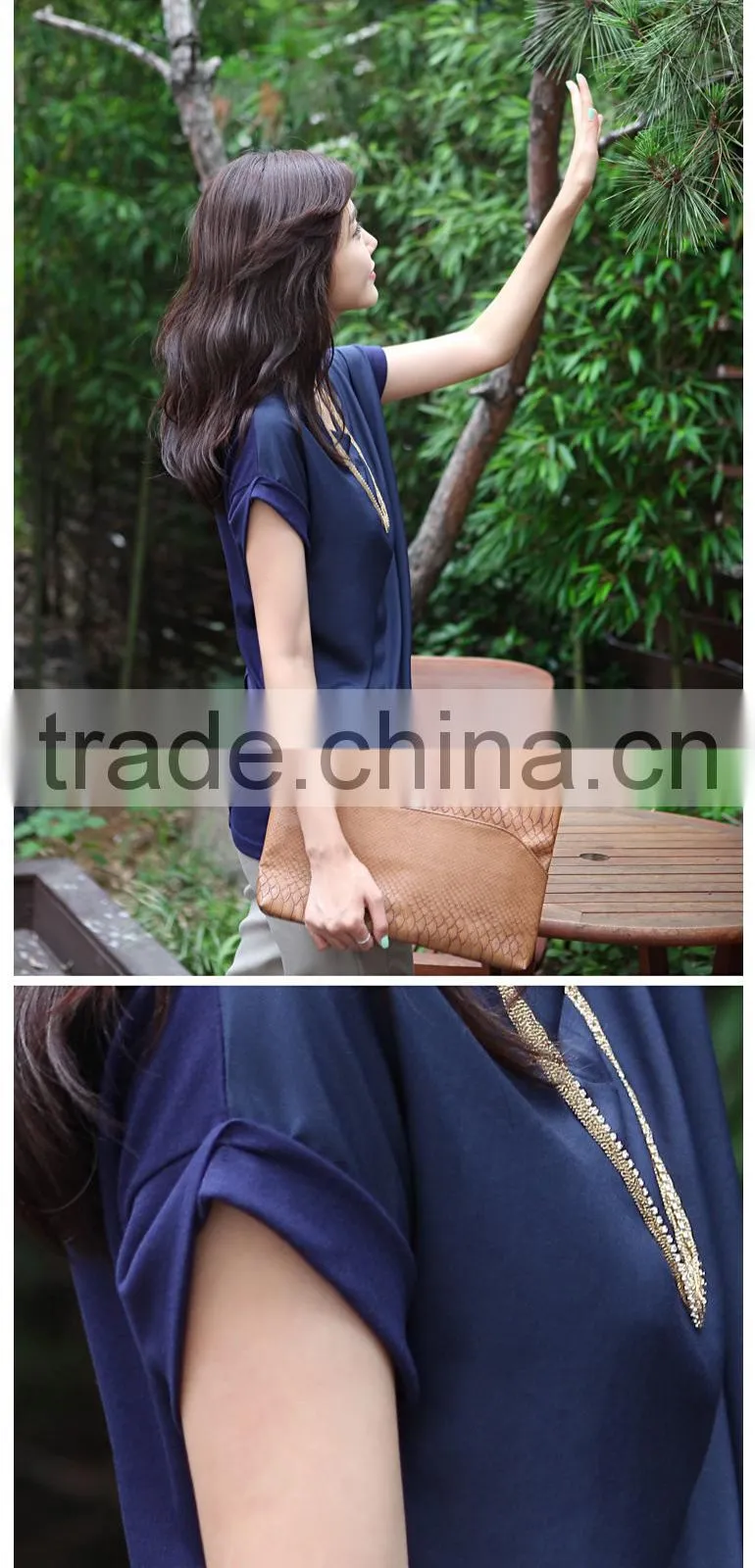 2015 new fashion female cotton T-shirt V-neck T shirt women clothes summer t shirts for women