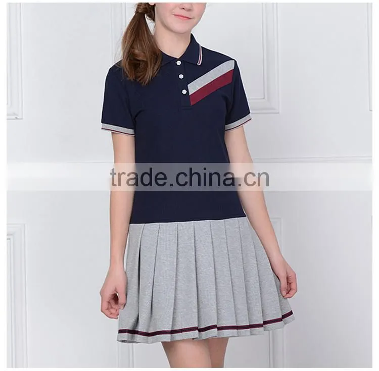 2017 new summer dress pleated skirt school girls stitching wind movement custom student uniform