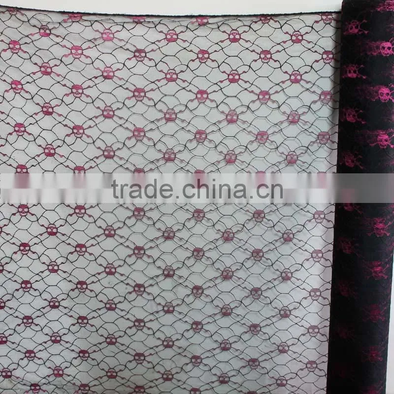 halloween tulle fabric skull printed polyester fabric soft stretch polyester fabric