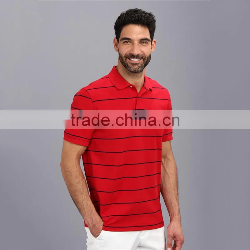 Latest design mens short sleeve red stripe new design polo shirt