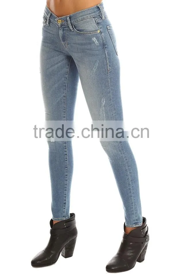 2016 name brand ripped girl jeans for custom with your Logo