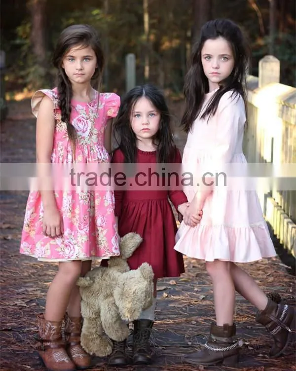 Cotton Linen Fabric Childrens Dresses Ruffles Cuff Kid Clothing Fall Linen Dress