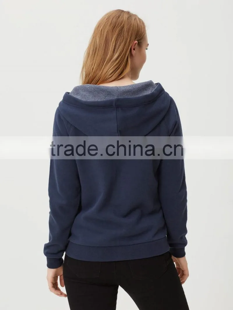 2016 Winter wholesale women 100% cotton plain zip hoodie free sample