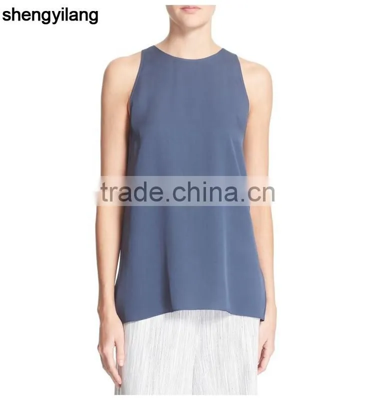 women 100% sleeveless black white navy silk simple blank tanktops/singlets
