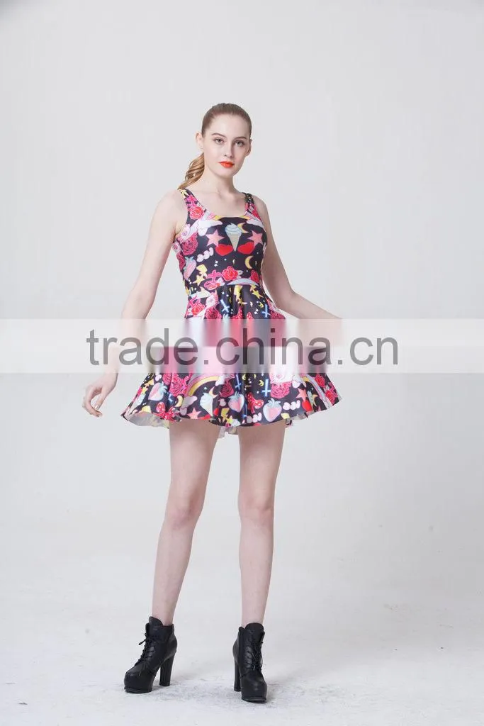 Womens One Piece Floral Pleated 3D Printed Dresses Wholesale