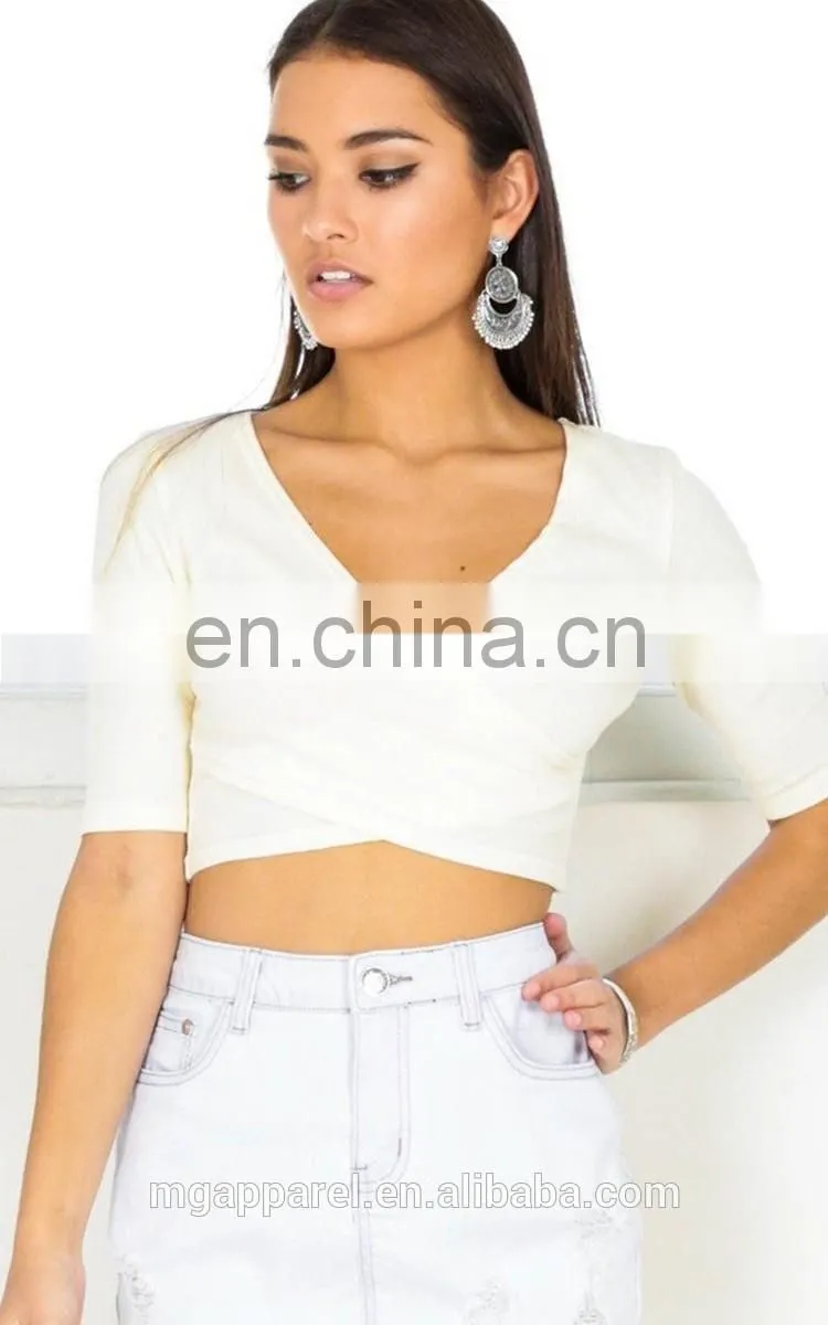 Wholesale ladies sexy crop top v-neck women crop top