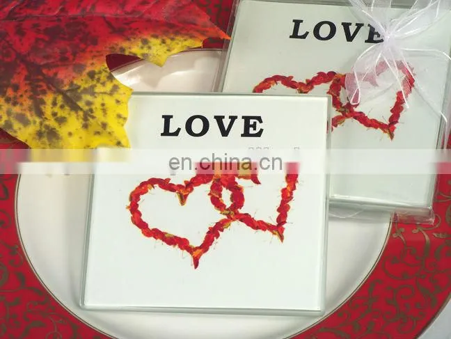 2015 Unique double heart Fall love cup coaster set cheap wedding favors gift for guest