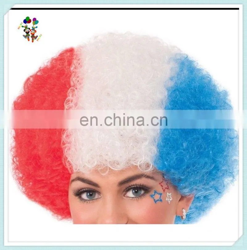 Patriotic Red White Blue Cheap Synthetic Football Fan Party Wigs HPC-0015