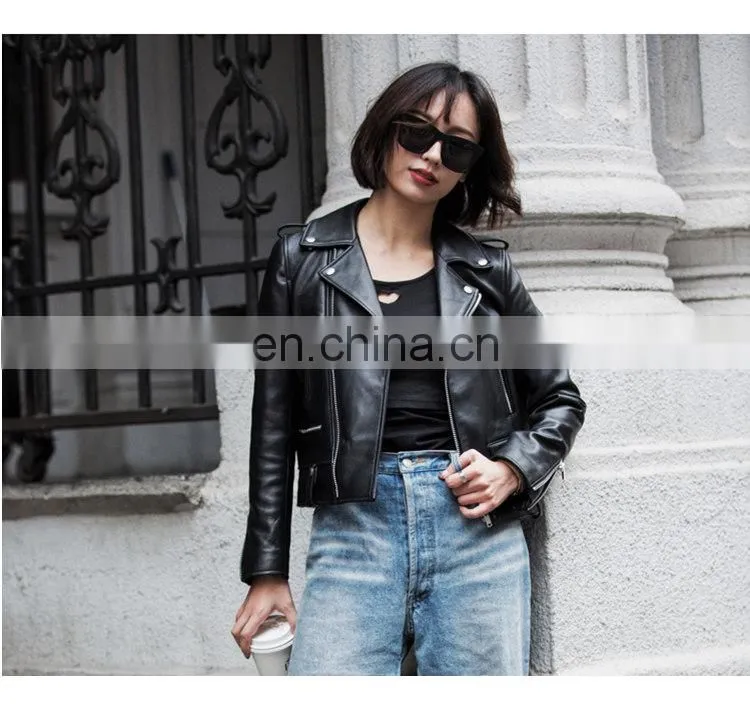 New Design High Quality Custom Sheep Leaher Jacket Black Women Soft Shell Jacket