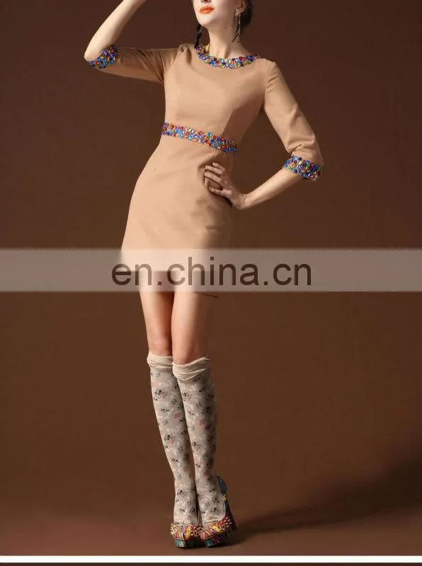 Beaded woolen dress ladies korean dress new fashion