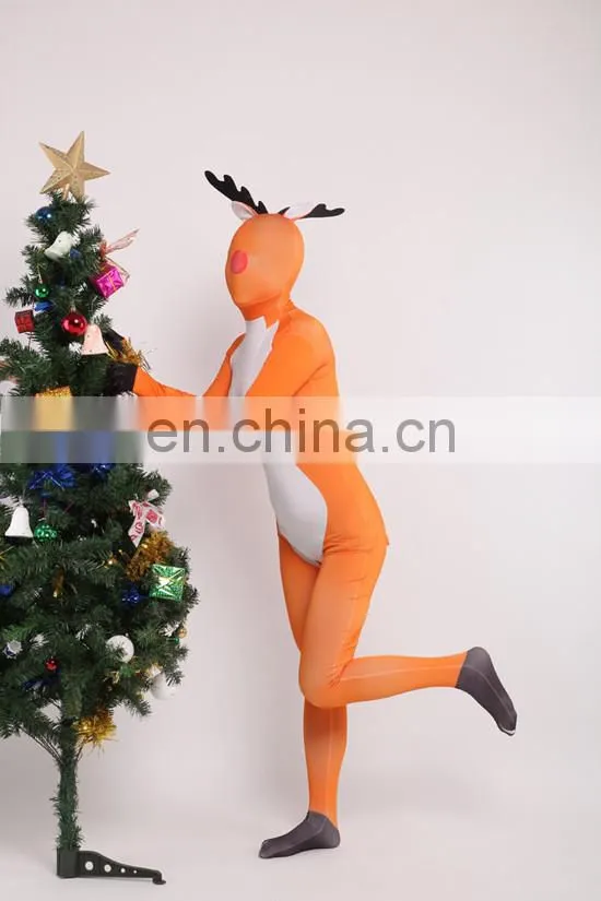 Christmas Day Santa Deer Full Body Spandex Lycra Cosplay Costume Orange