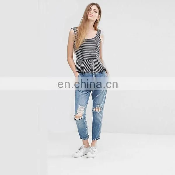 High fashion women clothing scoop neckline sleeveless peplum design ladies top