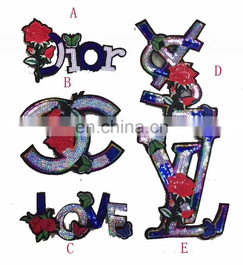 Luxury Letter Flower Sequin Beaded Patches Embroidery Flower Bead Applique Patch