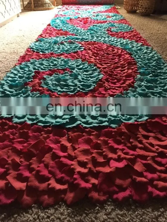 Turquoise Blue Swirls Silk Rose Petal Swirl Aisle Runner