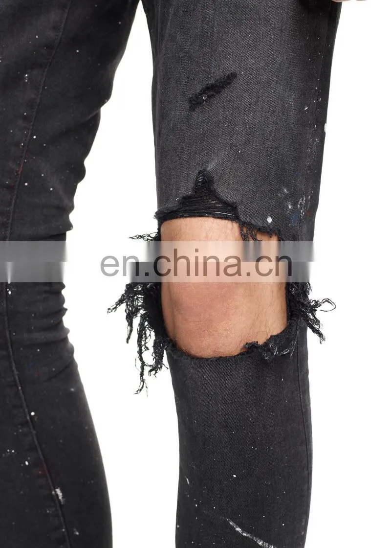 DiZNEW Guangdong Factory Black Broken Paint Splashed Jeans For Men