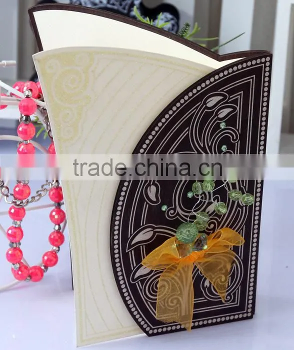 2016 Hot Sale Customized Love Design Wood Wedding Invitation Card with Ribboon
