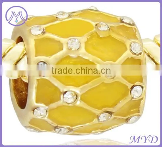 Yellow handmade enamel crystal Faberge egg charm metal beads bracelet