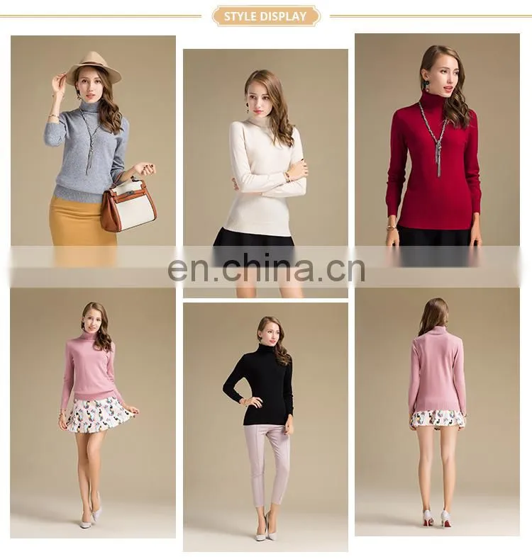China Wholesale Plain Knitted Cashmere Turtleneck Sweater for Women