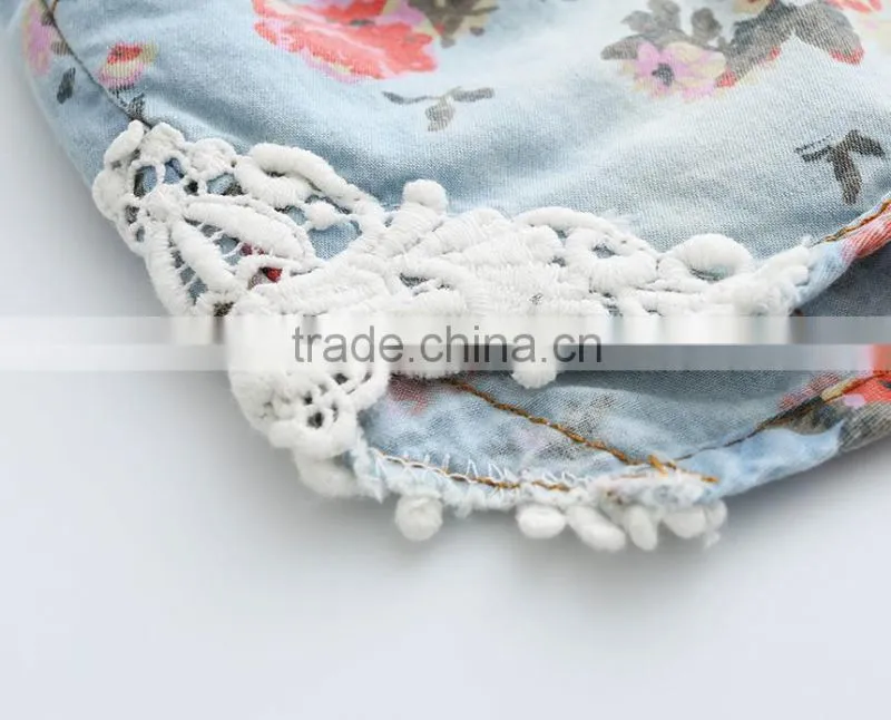 Wholesale Fashion Korean Denim Shorts 2016 New Summer Girl Short Jeans Lovely Little Girl Rose Printed Jeans