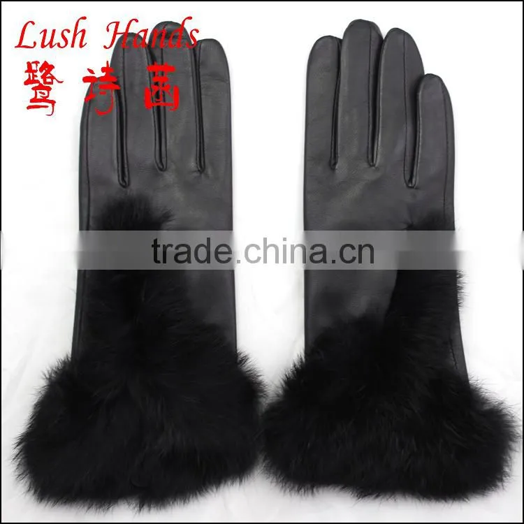 Fashion lady sheepskin leather gloves With fox fur