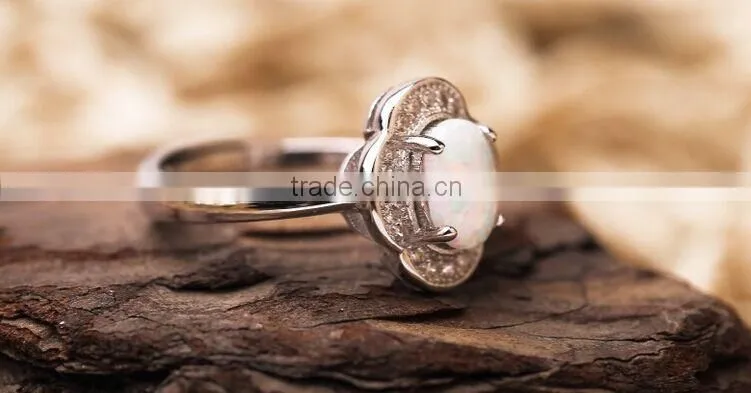 925 Silver Oval White Opal Ring Birthstone Ring