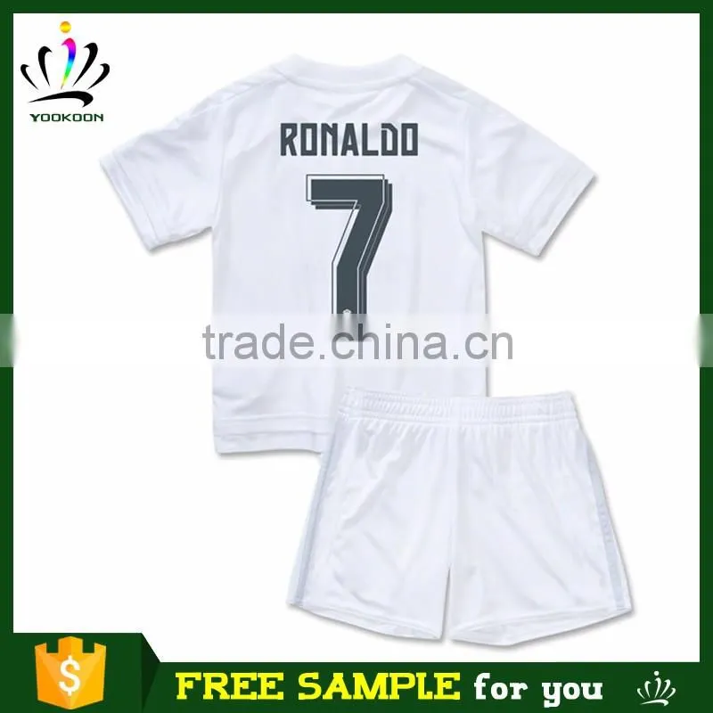 Real free sample to Euro cheap soccer uniform camisa del madrid soccer jersey for kids thai quality football jerseys for baby