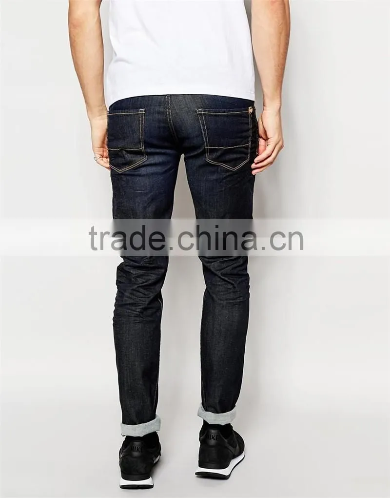 cuffed skinny men denim jean black color fade proof men jean OEM service