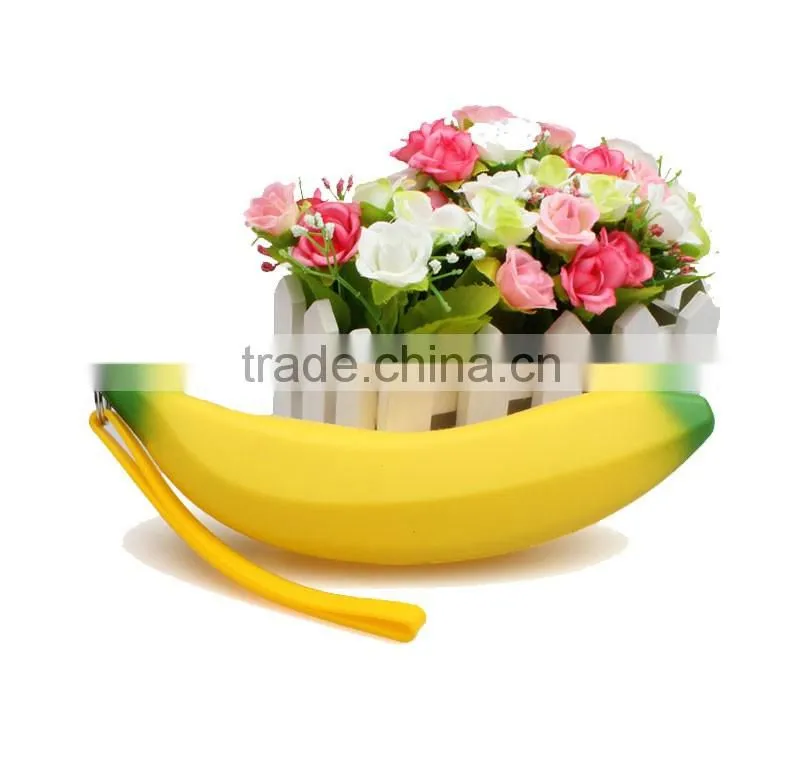 Novelty Cosmetic Pen Stationery Fruit Banana Pencil Bag Silicone Zipper Pouch Fashion Lady Coin Purse