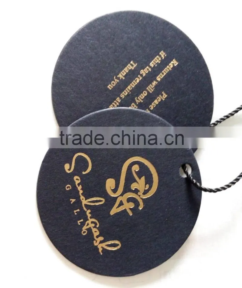 Black paper matt finish hang tag, fancy hang tag and gold stamping paper tag customized by factory directly