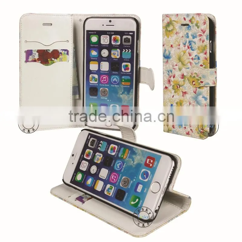 high quality wallet case for iPhone6,for iPhone6 flower case