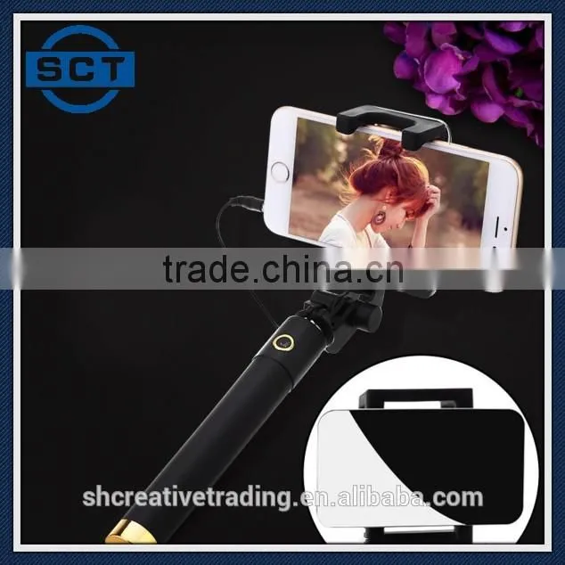 Extendable Wired Selfie Stick with Professional Phone Holder and Integrated Mirror for Cell Phones