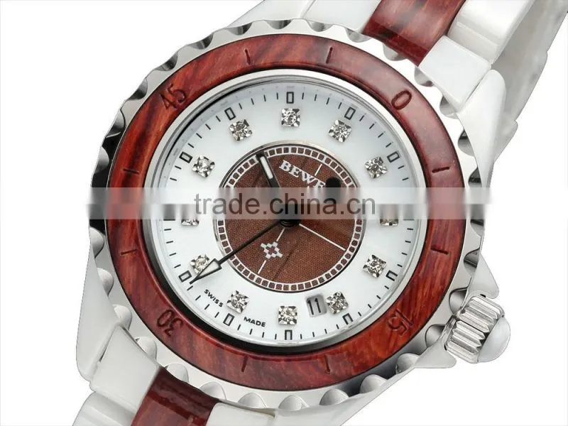 Custom sapphire crystal ceramic watch,wood and vogue ladies ceramic watch