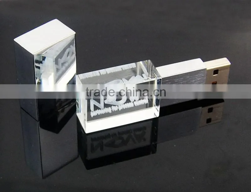 Full/real Capacity4G/8G/16G/32G Laser Engraving Logo Cystal Material USB Drive and Metal USB Disk With LED Lighting