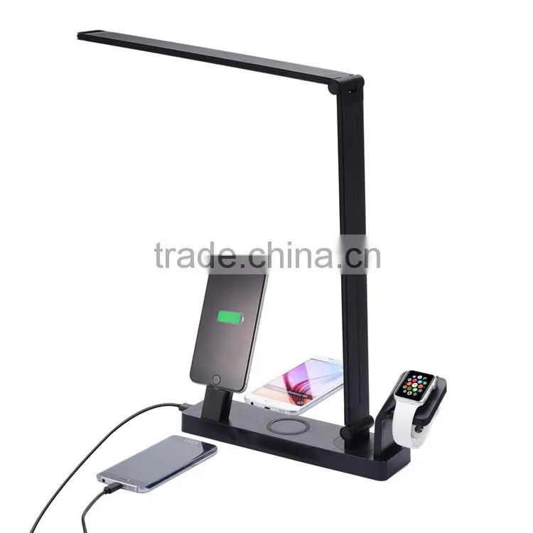 Multifuncational charging dock wireless charger pad led desk lamp charger holder for Apple watch for iphone and samsung