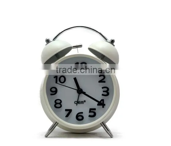 4''wholesale digital twin bell white round alarm clock for home deco