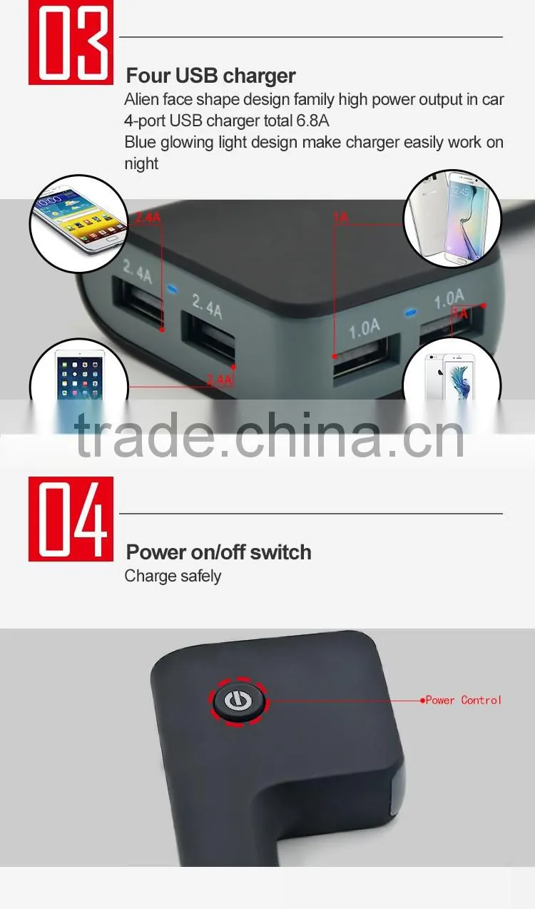 6.8a car charger with usb 12 to 24v dc input car usb charger