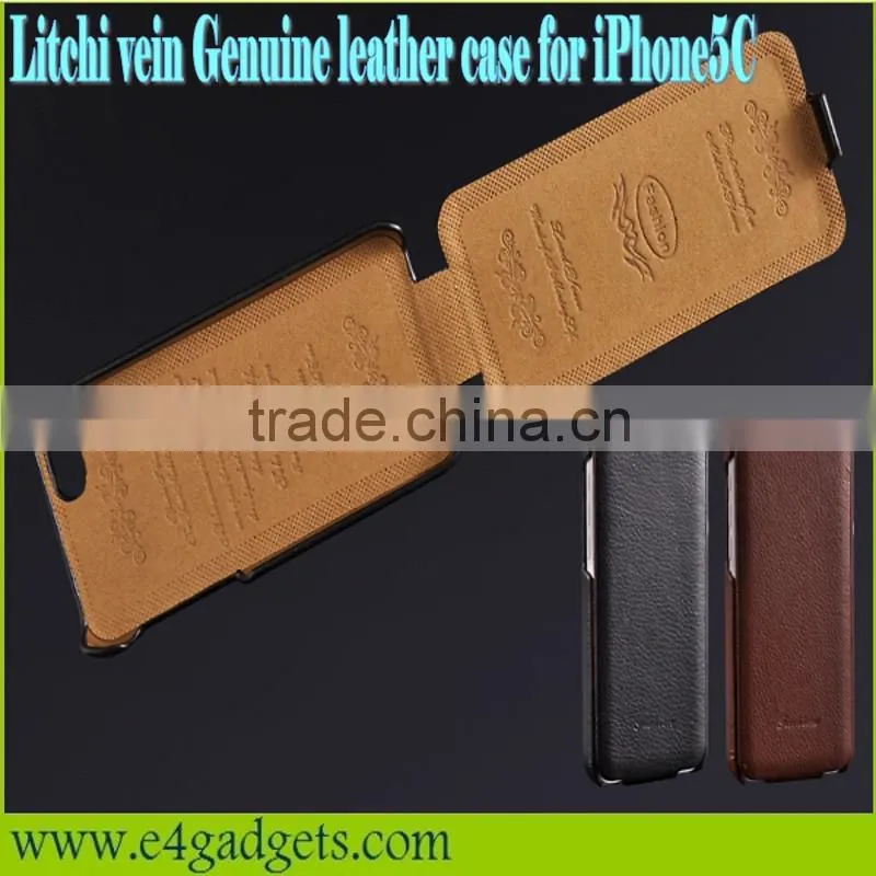 Excellent Quality Litchi Vein Flip Wallet Genuine Leather Cover Case for iPhone5c,for iphone5c case